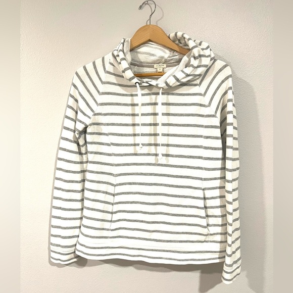 J. Crew sweatshirt white and gray stripes hoodie size XS runs large se measu… - Picture 1 of 4
